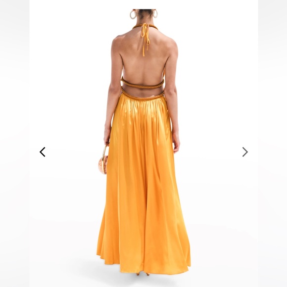 Cult Gaia Salee Ruched Deep V-Neck Gown MARIGOLD Size 0 - Picture 3 of 4